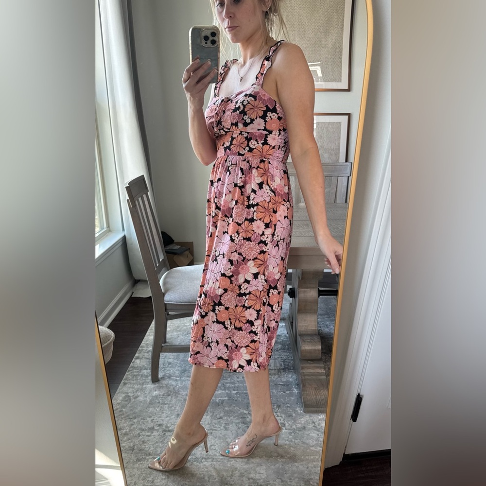 Floral Pink and Black Mini Spring Summer Dress - Picture 9 of 13